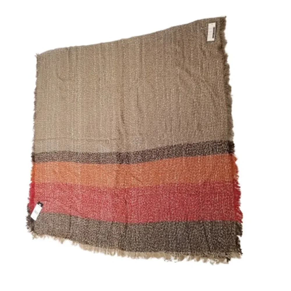 Steve Madden Large Boucle Beige Stripe Blanket Throw Shawl Scarf NEW NWT $50